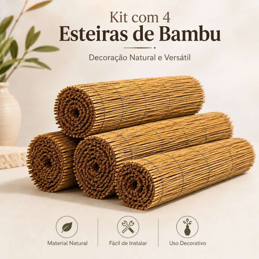 Kit 04 Rolos Esteiras Bambu Natural