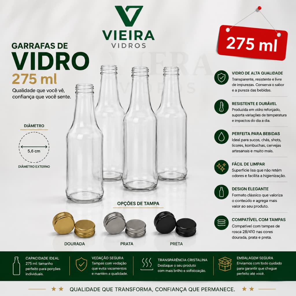 Kit 20/30 Garrafas Ice 275ml Vidro com Tampa dourada- Bebidas Artesanais e decoração