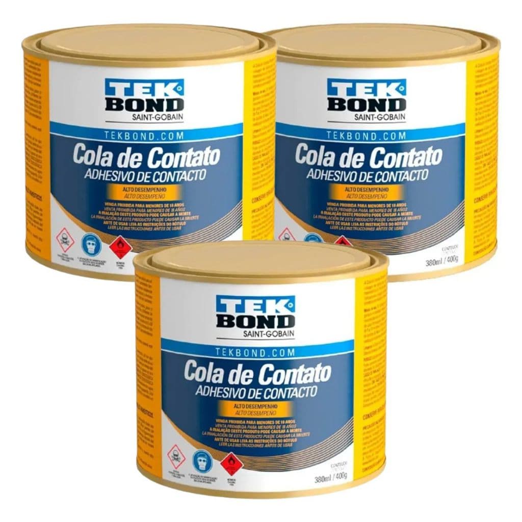 Kit 3 Cola de Contato Adesivo Sapateiro Marceneiro Tekbond 400g