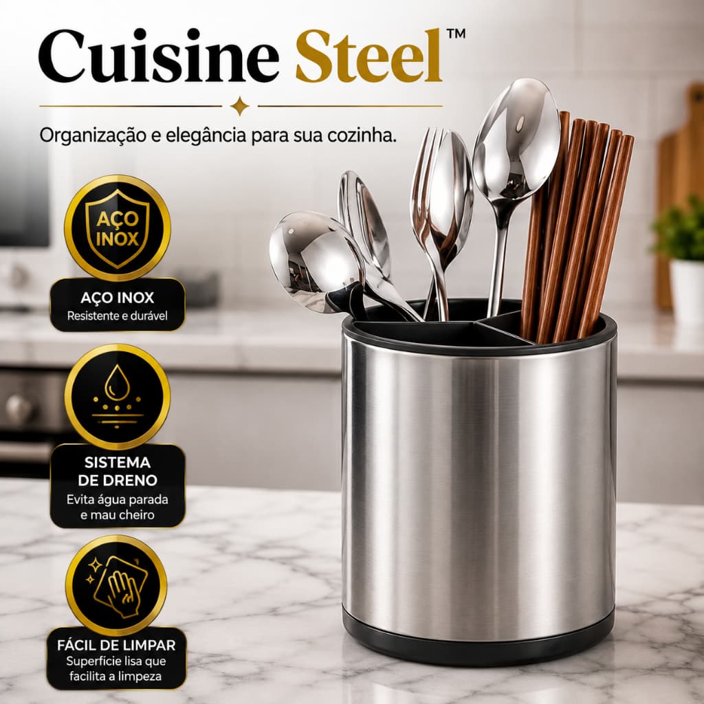 Porta Talheres Inox Com Dreno Organizador Utensilios Cozinha Pratico Duravel