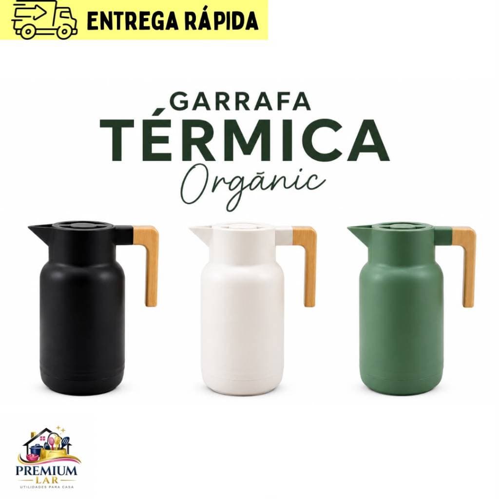 Garrafa Térmica 1 Litro Organic Cabo De Madeira 12h Quente.