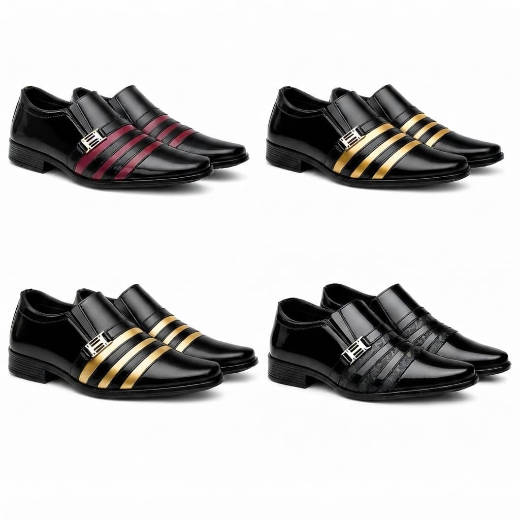 Kit com 4 Sapato Social Masculino Verniz Luxo Exclusivo