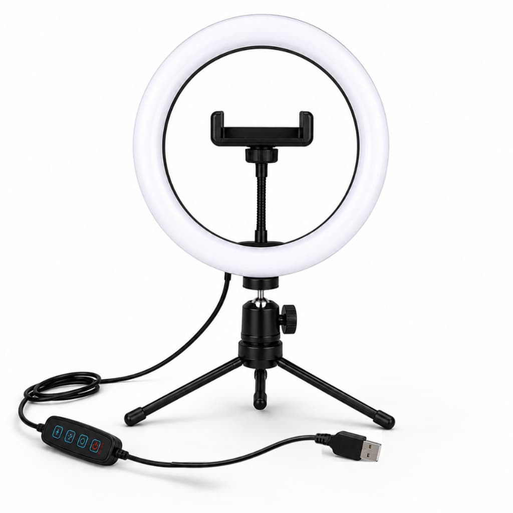 Ring Light LED 8 Polegadas USB com Mini Tripé Suporte para Celular e Controle de Brilho Gravação Fotos
