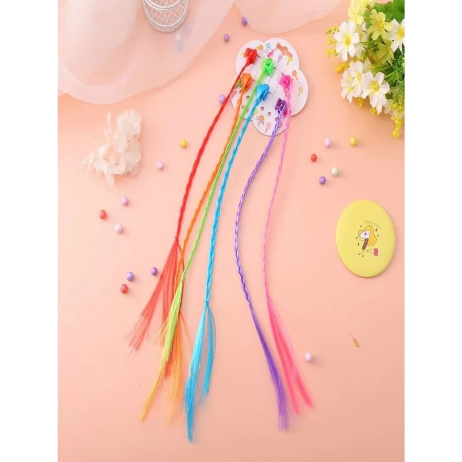 KIT 2 Mecha de Cabelo Colorida com Piranha Infantil – Aplique Trançado Reutilizável