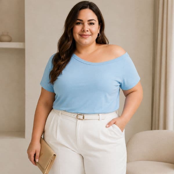 Blusa Feminina Plus Size Viscolycra Ombro Caído Manga Curta Casual Confortável Moda Verão Básica Lisa Elegante