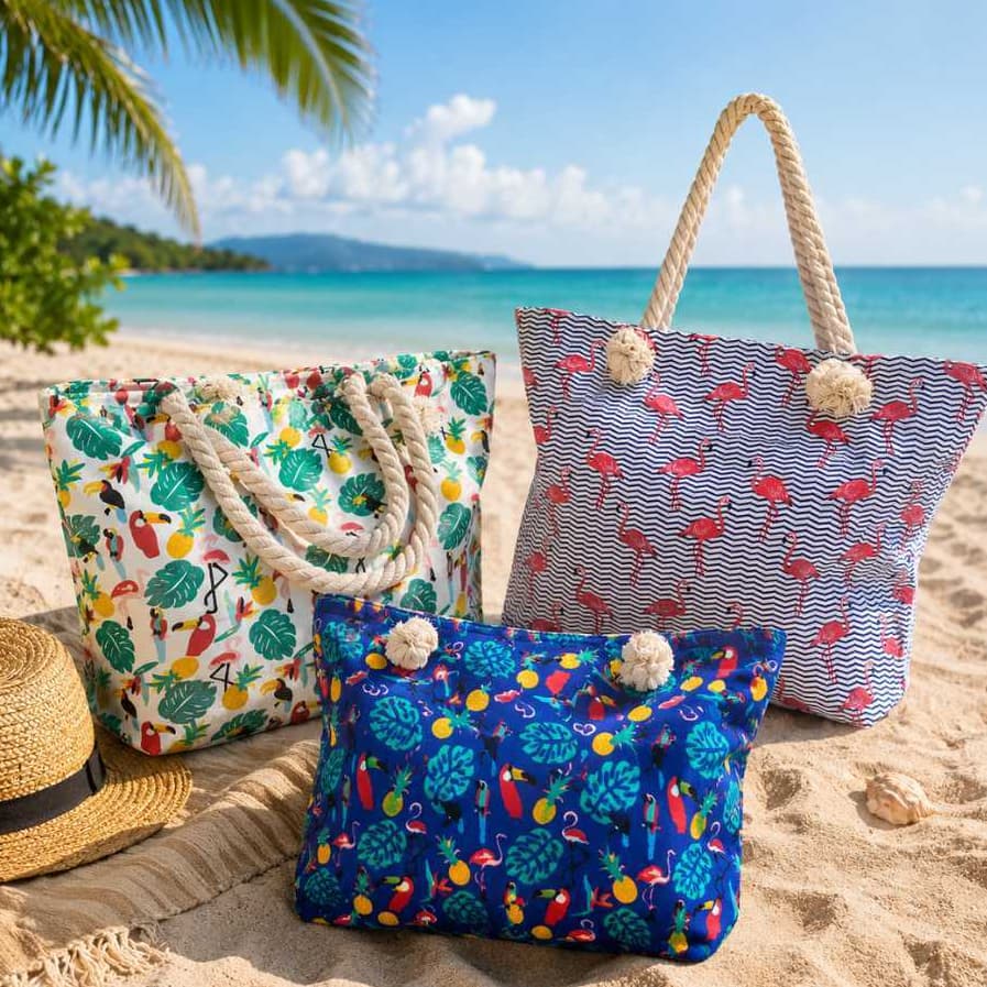 Bolsa de Praia Feminina Estampada Alça de Corda Elegante Grande e Resistente