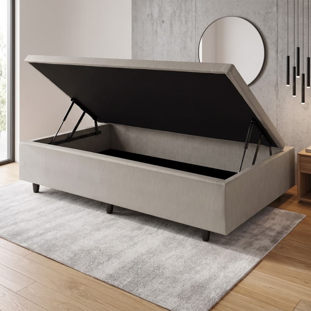 Base Box com Baú Solteiro 88x188x42 cm Courino Linho Areia