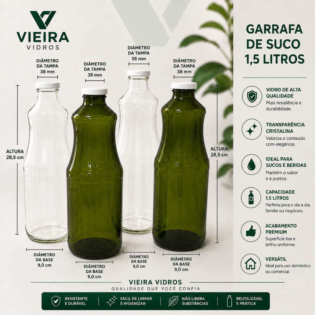 Kit 02UN Garrafas De Vidro 1,5 Litro para Água e Sucos.