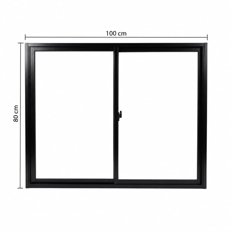 Janela 2 Folhas Móveis De Correr 80x100 cm Alumínio Preto Vidro Liso