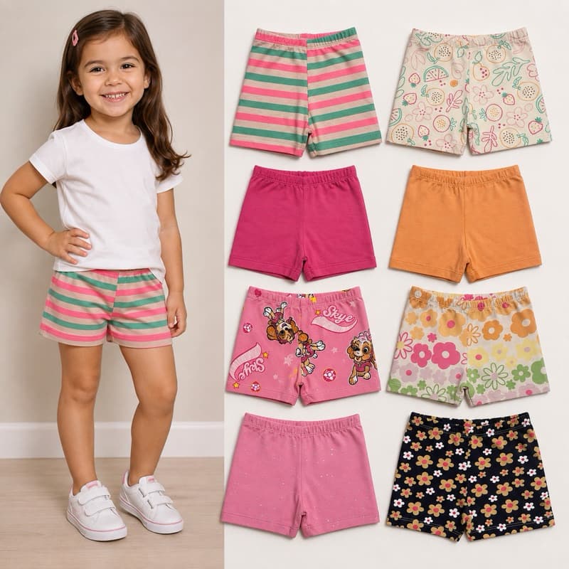 Kit 2 Shorts Infantil Menina De Cotton 1 a 8 Anos