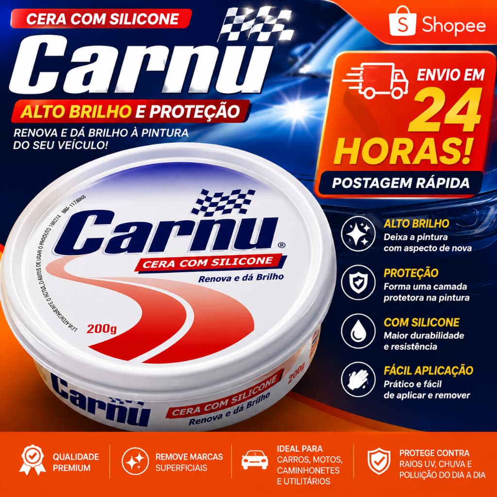 Cera Automotiva Carnu Com Silicone 200g Alto Brilho Proteção Pintura