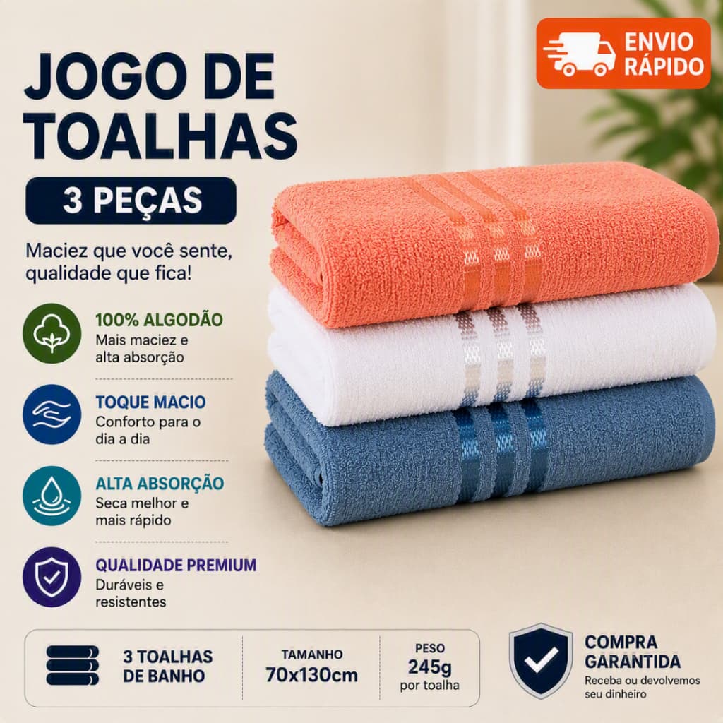 Kit 03 Toalhas de Banho Bia