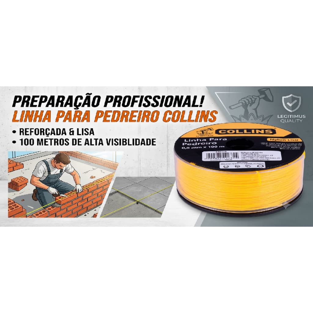 Linha para Pedreiro de Nylon Amarelo 0,80M X 100Mts - COLLINS