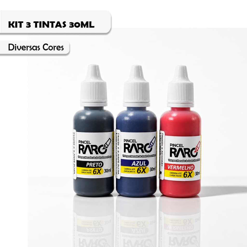 Tinta para Marcador de Quadro Branco Kit 3 Frascos 30ml – Cores Vivas e Secagem Rápida