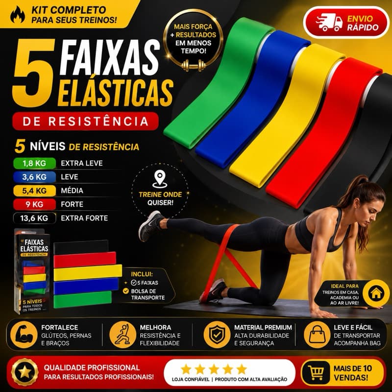 Kit 5 Elásticos de Exercício Resistência Funcional | Mini Band Academia Treino Casa Glúteos Pernas Fitness