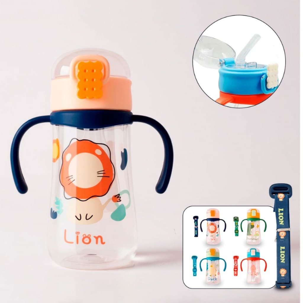 Garrafa Squeeze Infantil Água Pegador Alça Canudo 350ml