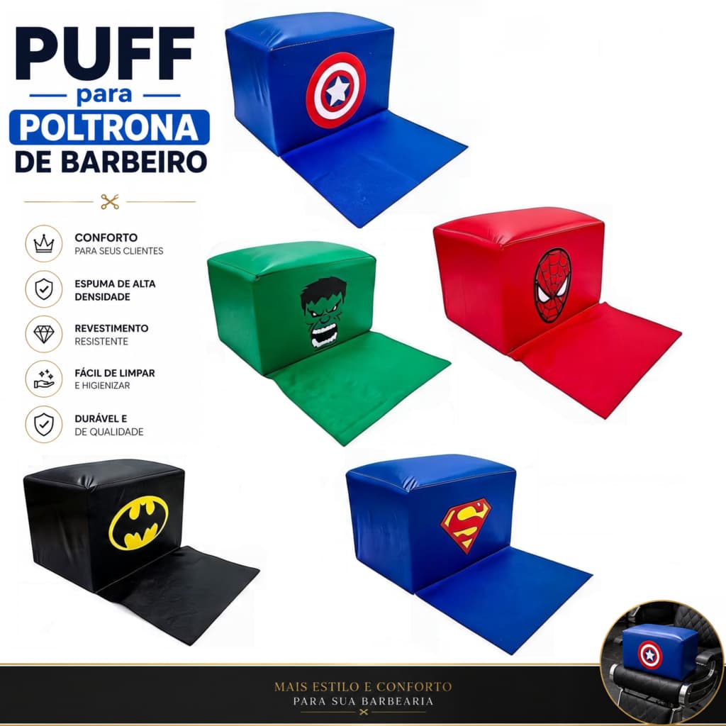 Puff para Poltrona de Barbeiro Banquinho Puff Infantil Barbearia Assento Infantil para Barbearia