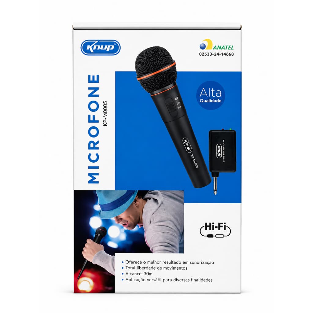 Microfone Dinâmico com Receptor Knup KP-M0005