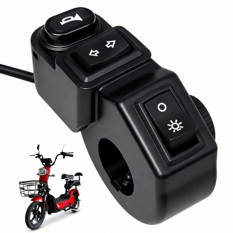 Botão Interruptor De Guidão 3 Em 1 Buzina Seta Farol Bike Elétrica Scooter 12V A 72V Universal