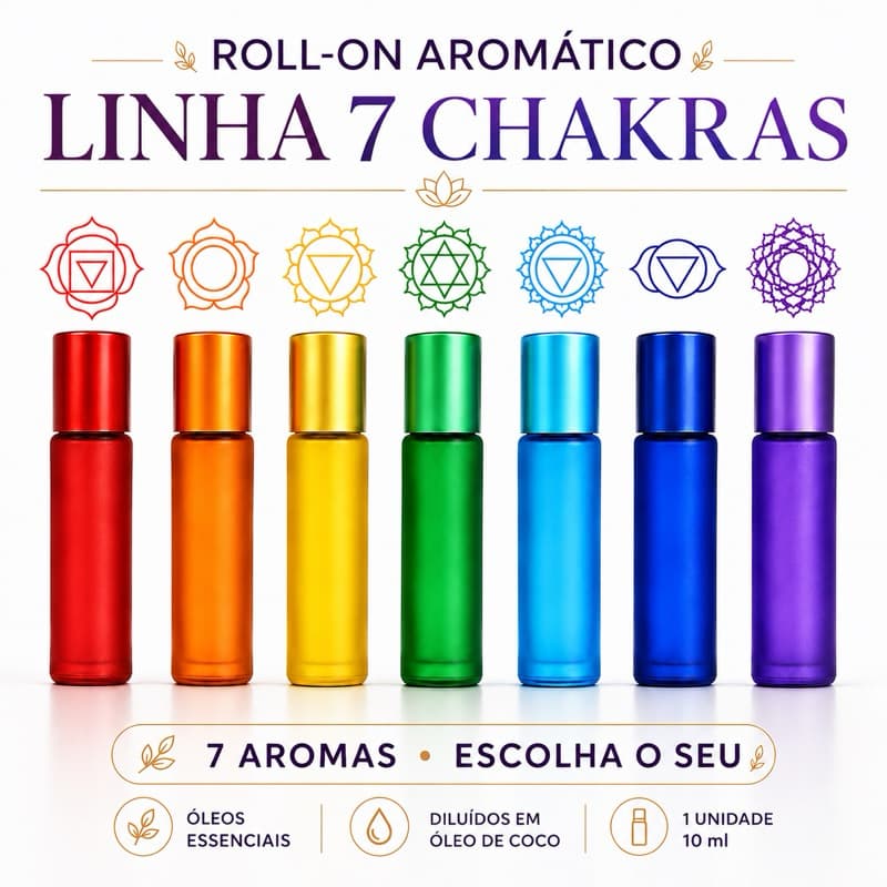 Roll-on Aromático com Óleos Essenciais 10ml | Linha 7 Chakras | Aromaterapia | Escolha o Aroma | para usar na pele