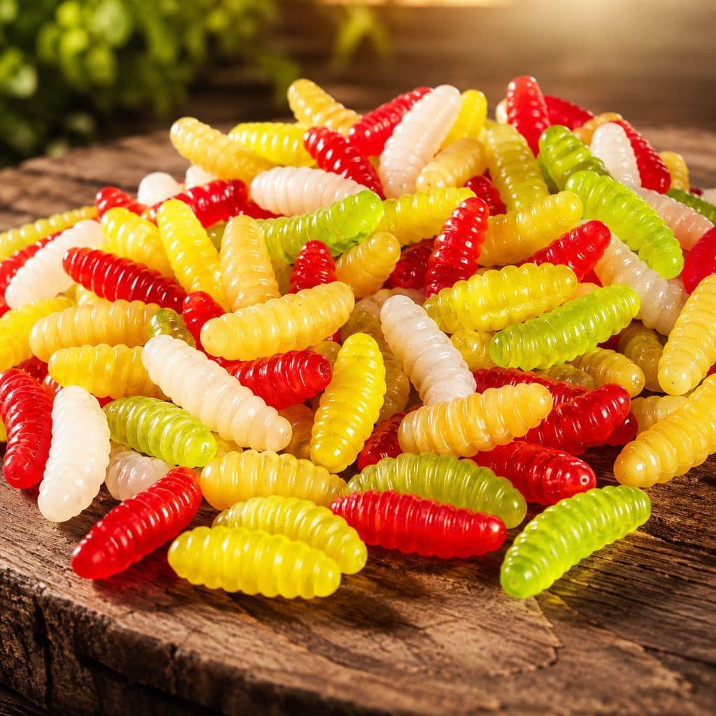 Kit 40 Iscas Artificiais Silicone Larva Realista Pesca Soft Bait Anzol Robalo Tucunaré Tilápia