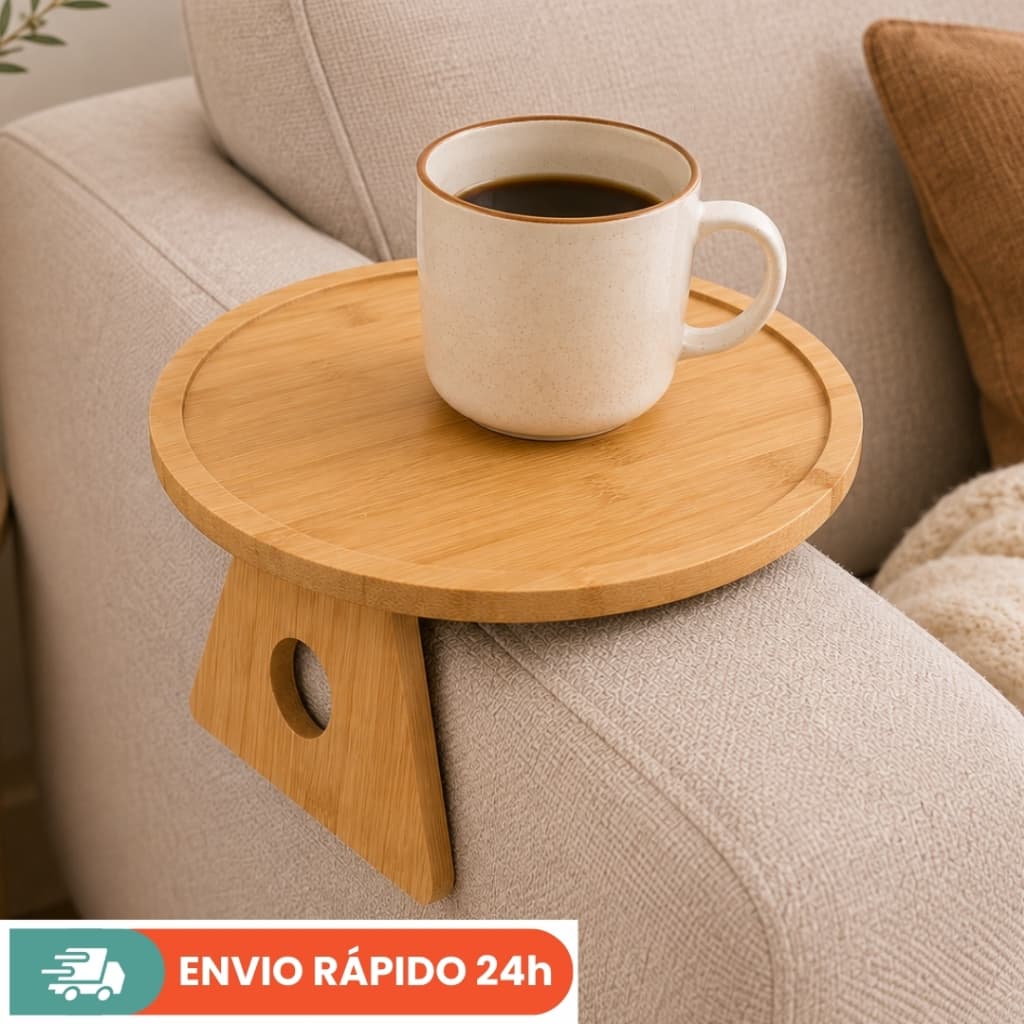 Bandeja Dobrável para Braço de Sofá em Bambu – Mesa Apoio Porta Copos Decorativa