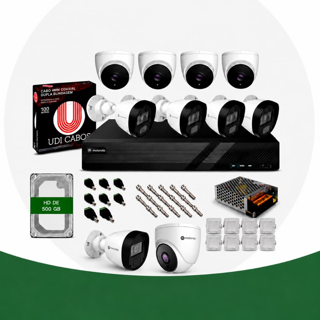Kit Segurança CFTV Motorola 10 Câmeras Full HD DVR 16 Canais com HD 500GB Acesso Remoto