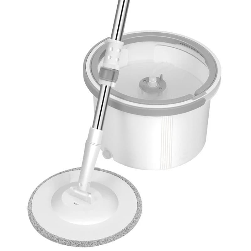 Mop Giratorio Balde Sistema Pratico Limpeza Domestica Dois Refis Branco Moderno