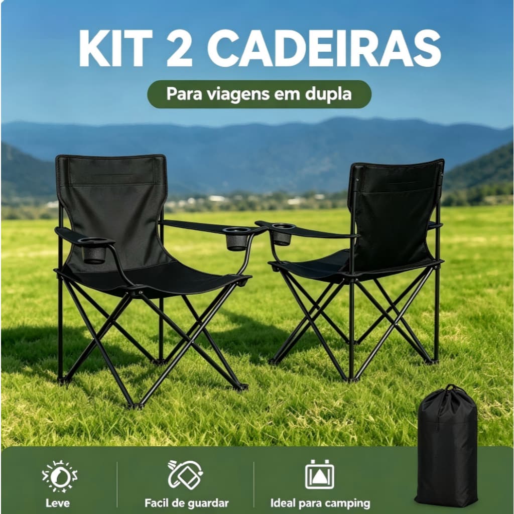 Cadeira Camping Dobravel Suporta 120kg Porta‑Copos Apoio de Costas Para Pesca Praia Jardim com Bolsa