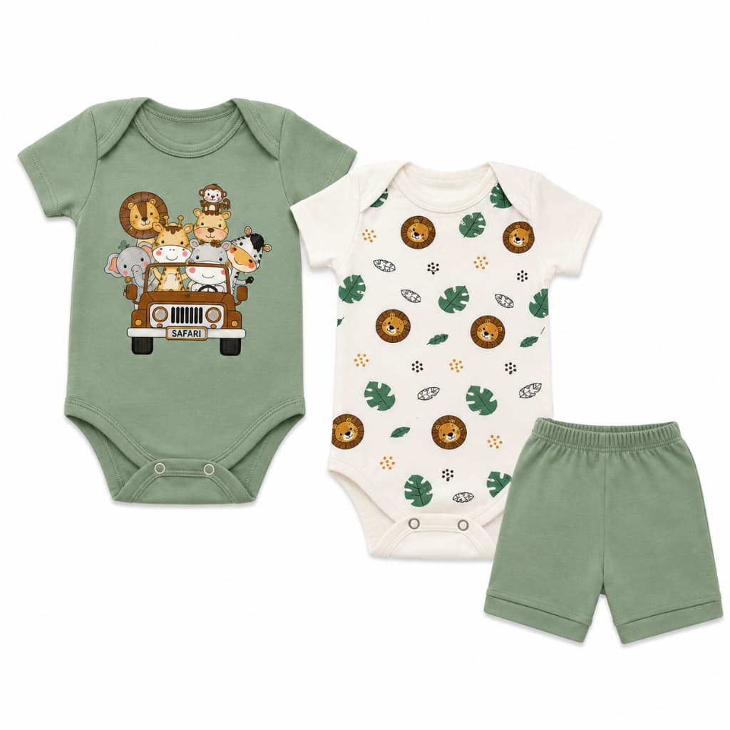 Kit body Bebê 3 peças Roupas de Bebe Conjunto Bebê Verão