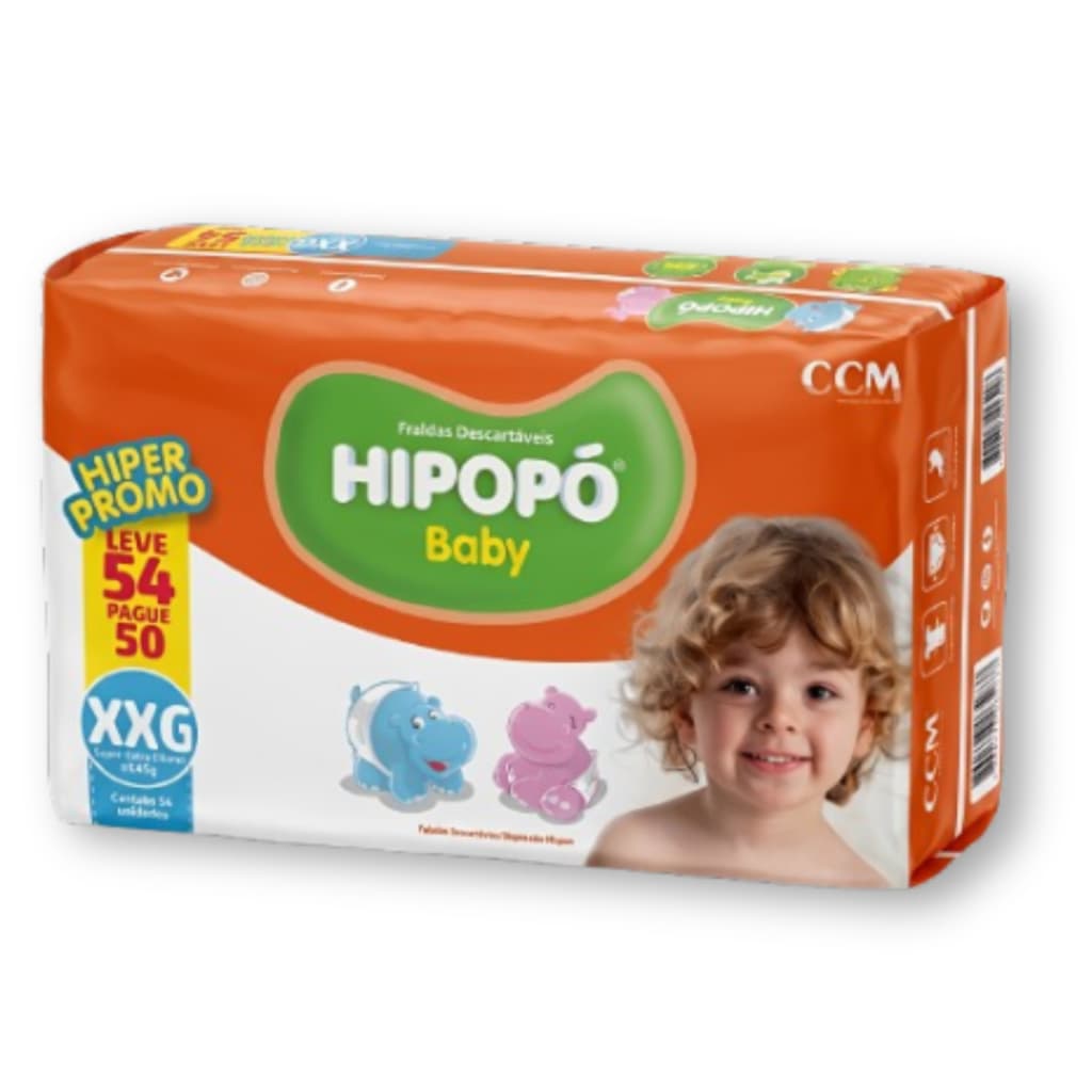 Fralda Descartável Hipopó Baby XXG Pacotão Hiper 54 Unid. Econômica
