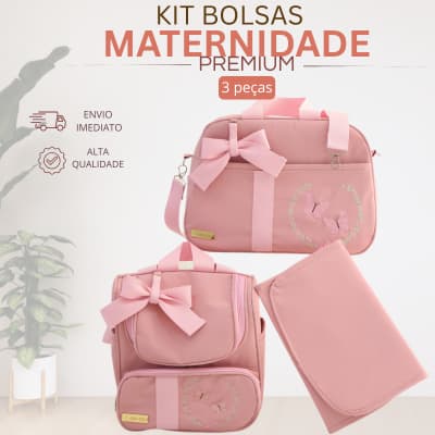 Kit maternidade 3 peças bolsa + mochila + trocador menina borboletas térmica e impermeável