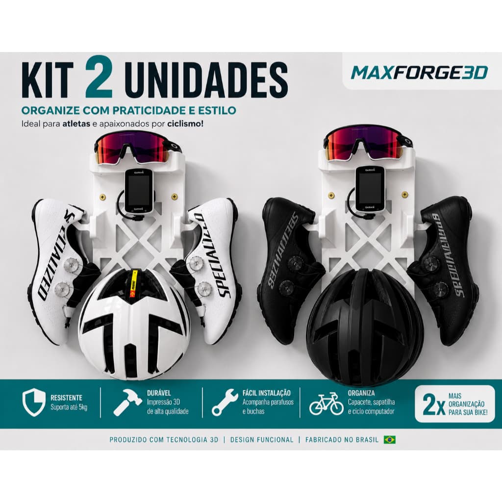 KIT com 2 Suportes para Sapatilha Capacete Óculos GPS Garmin IGPSports Ciclismo Bike l Parede l Organização