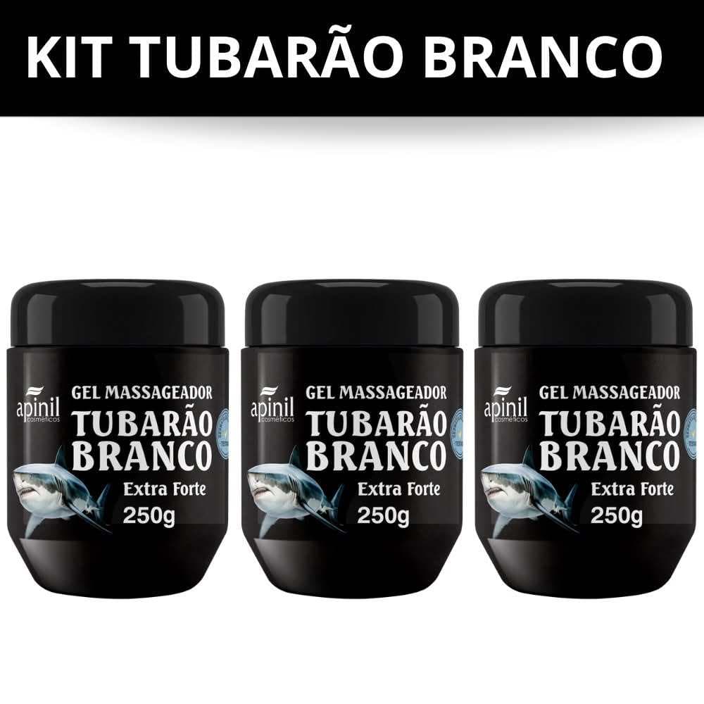 Kit 3 Unidades Gel Tubarão Branco Apinil 250g Cada | Dor Muscular Forte