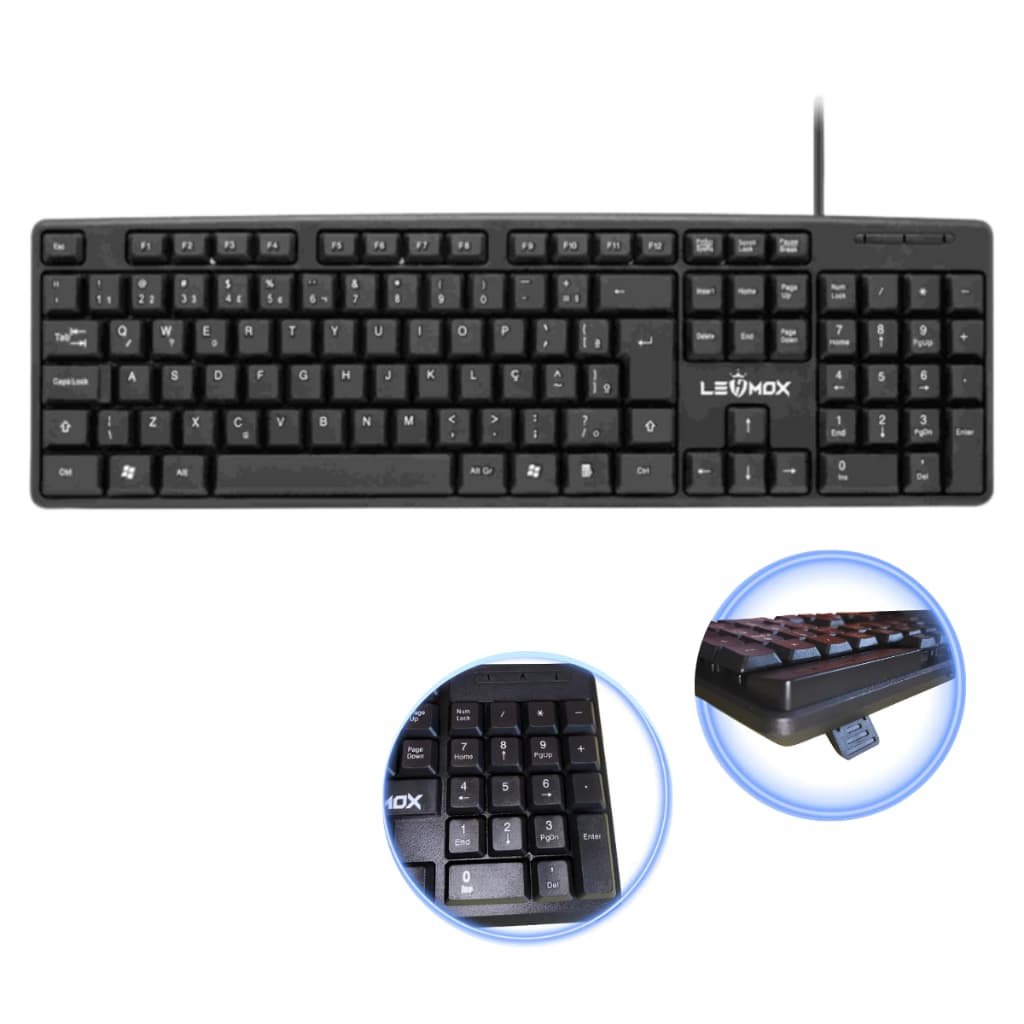 Teclado USB com Fio ABNT2 Padrão Slim Teclas Macias para Computador PC Notebook Desktop Plug and Play