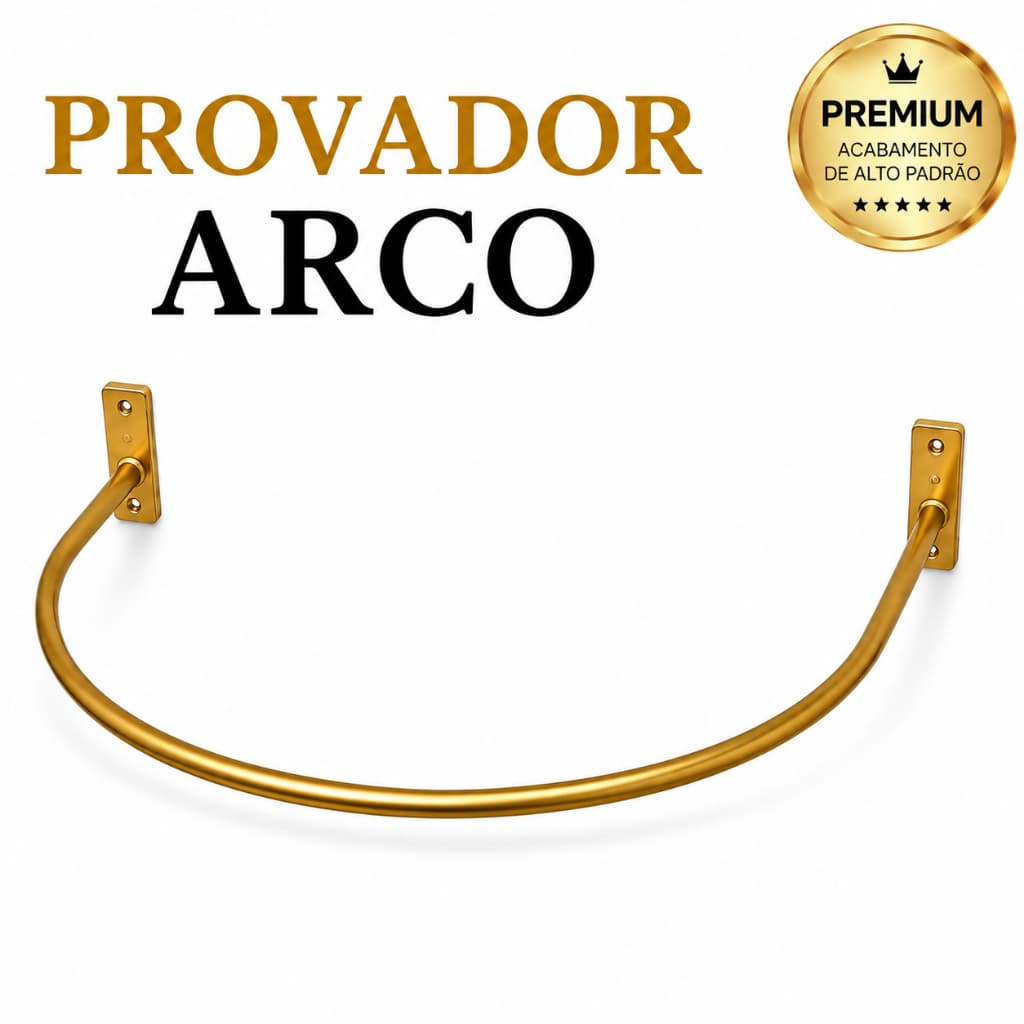 Provador Arco Dourado em Ferro | Arara de Parede | Cabideiro para Loja | Suporte para Provador | Decoração Comercial