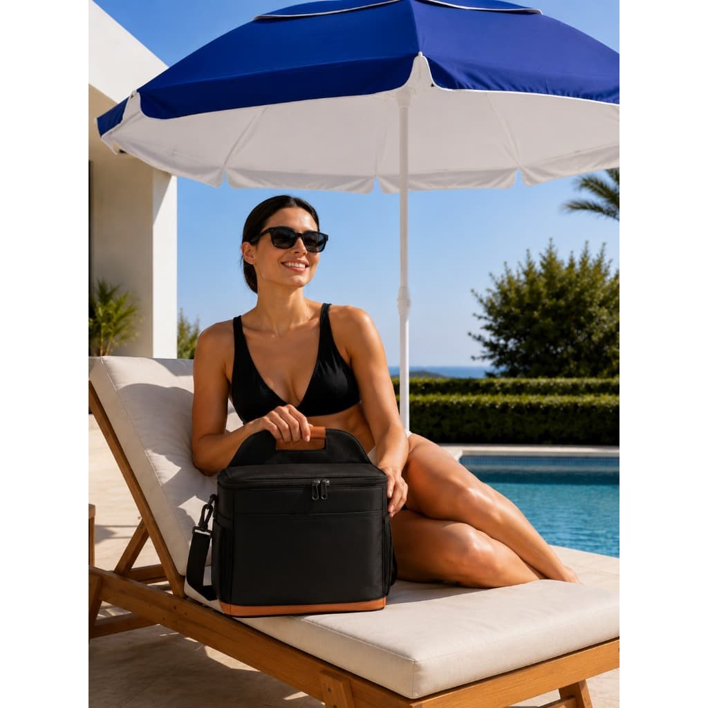 Kit Praia Completo Guarda-Sol 2,40m + Bolsa Cooler Térmica com Alça em Couro Premium