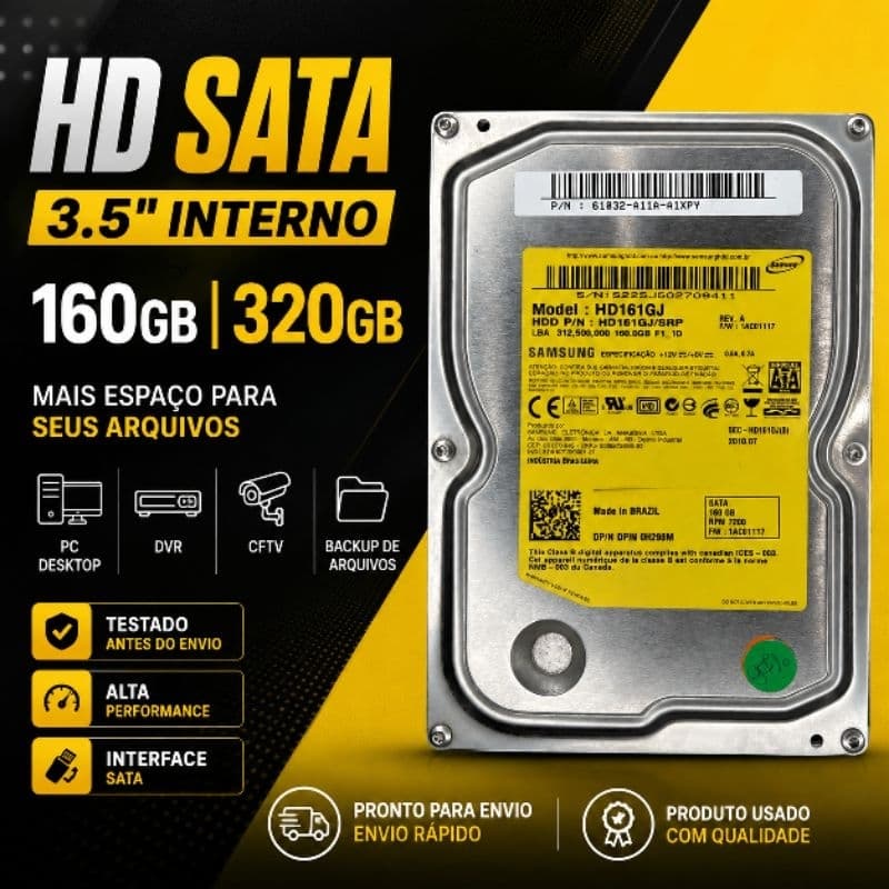 HD SATA 3.5" 320GB 160GB para PC Desktop DVR CFTV HD Interno