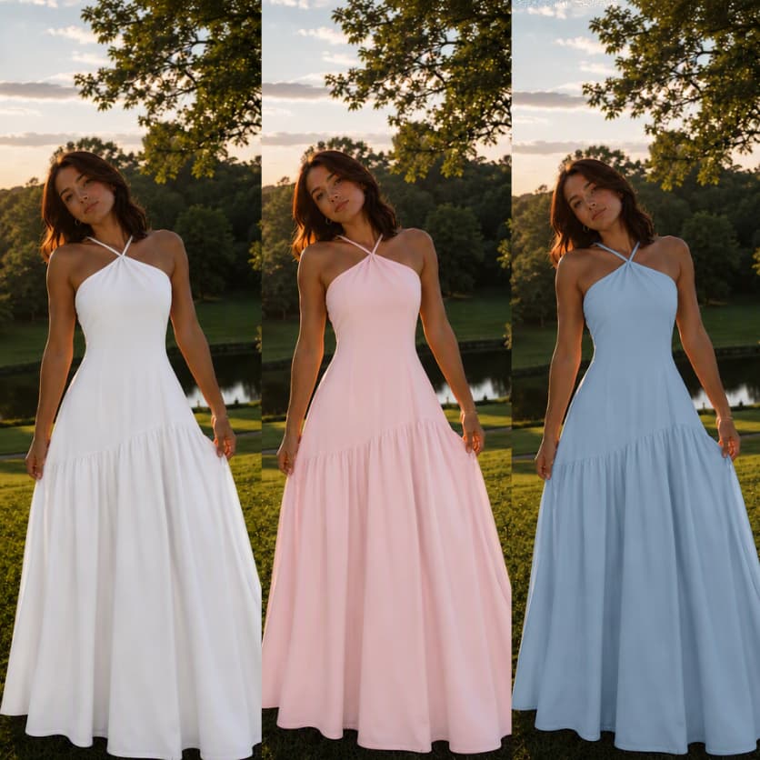 Vestido Longo Feminino com Amarração no Pescoço Bojo e Elástico – Elegante e Confortável