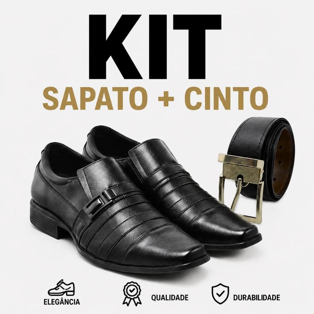 Kit Sapato Social Masculino Confortavel Elegante + Cinto Social Casamento Formatura Reunião Igreja  Couro