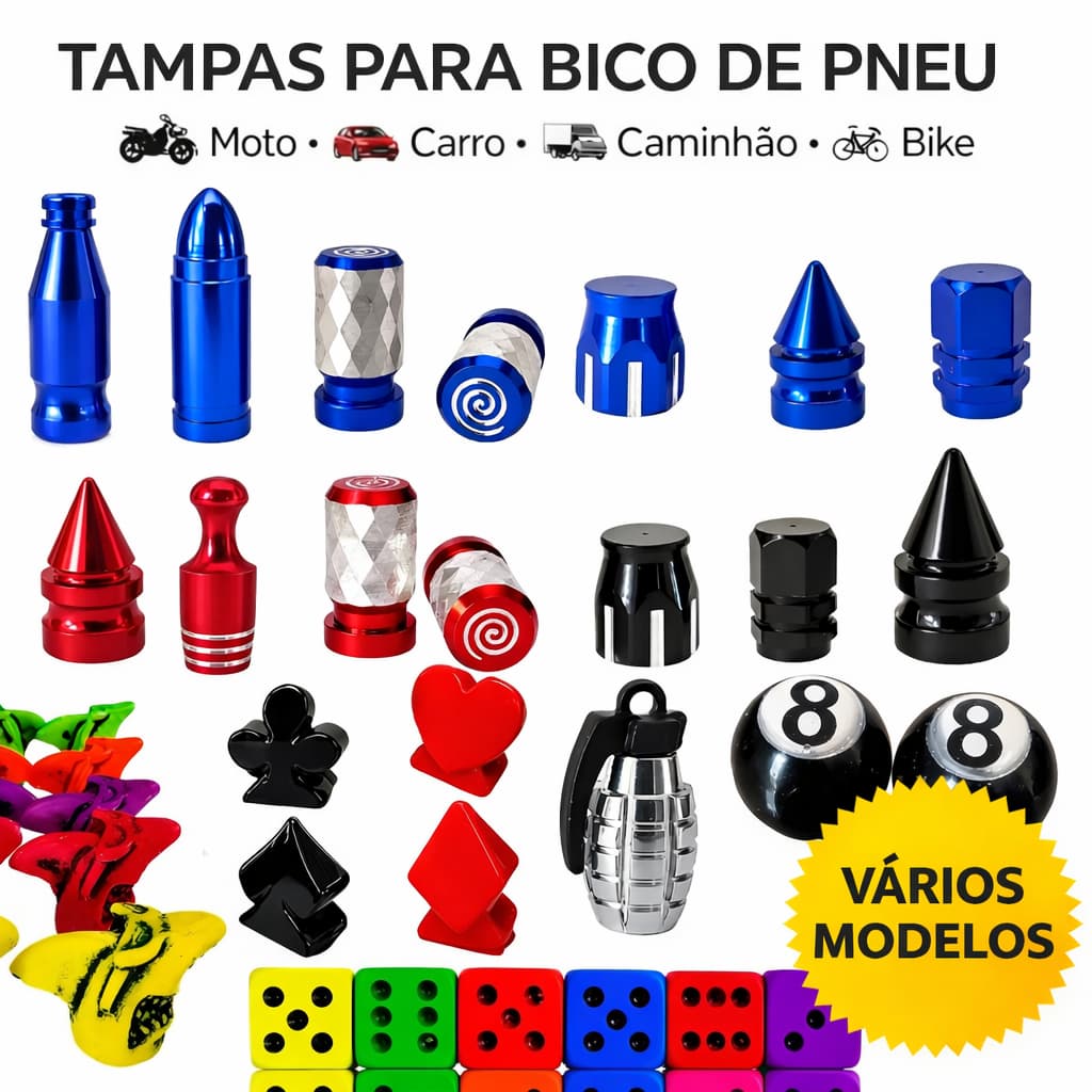 Tampa Bico Pneu Metal e plástico Tampa de Válvula Pino Roda para Moto Bike Bicicleta Carro Mobilete