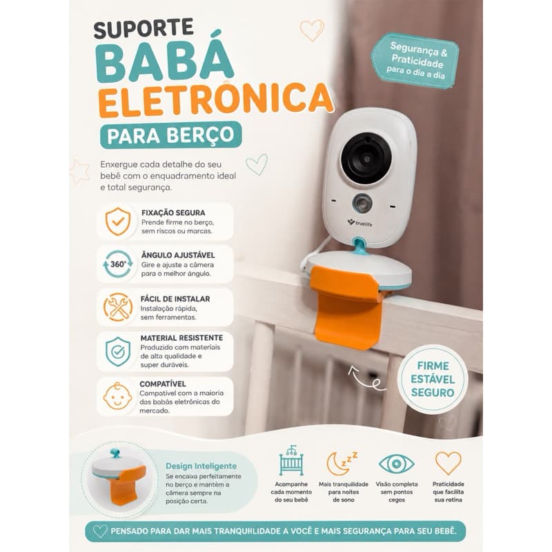 Suporte Flexível para Babá Eletrônica Berço Estabilidade e Segurança com Instalação Fácil Câmera eletrônica Quarto