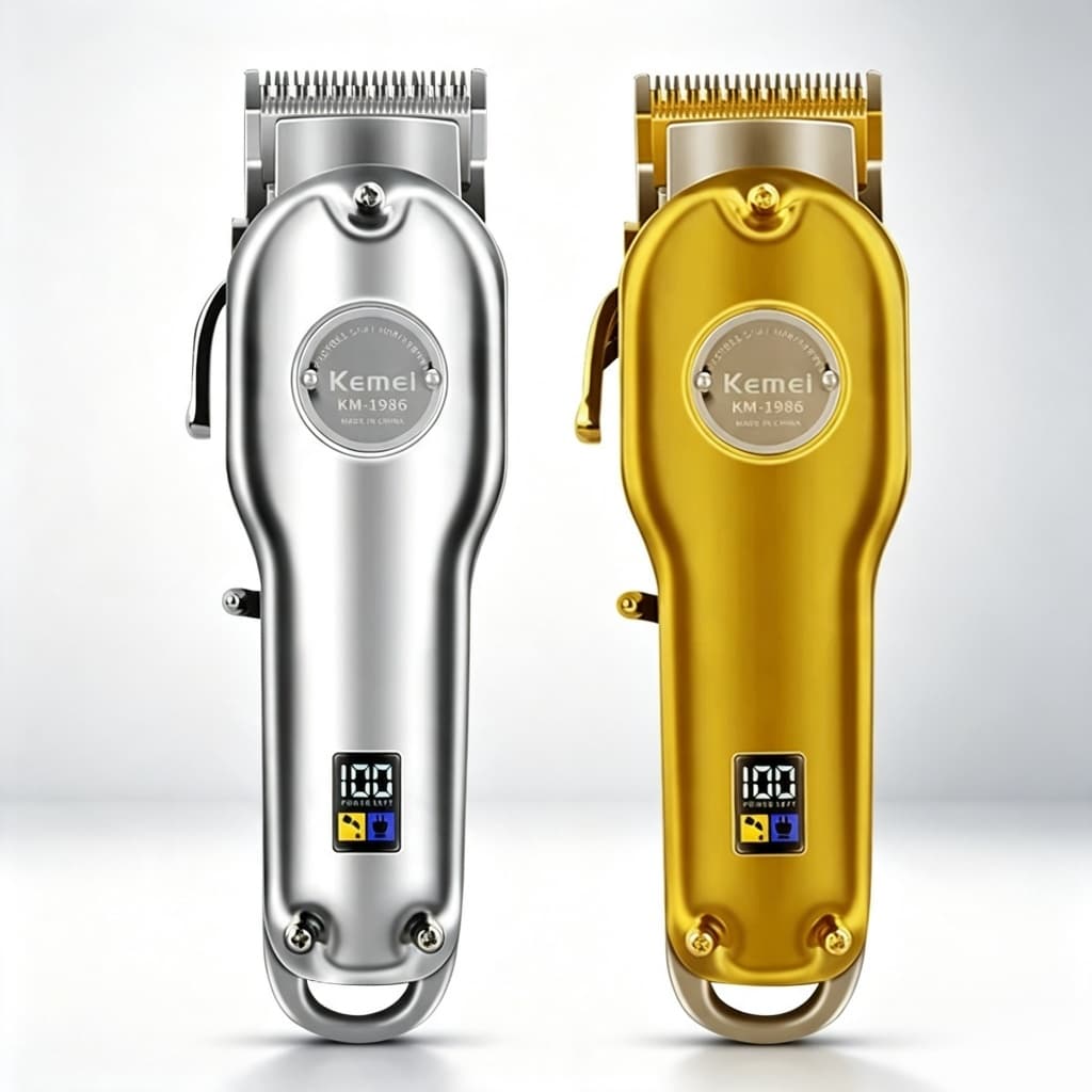 Máquina de Cortar Cabelo Profissional Bivolt Recarregável Com display LCD Kemei KM-1986