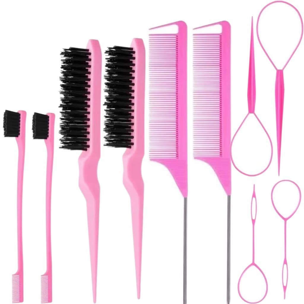 Kit 5/10 Peças Para Modelagem De Cabelo Pente Ponta Fina Aço Escova De Cabelo Ferramenta De Trança