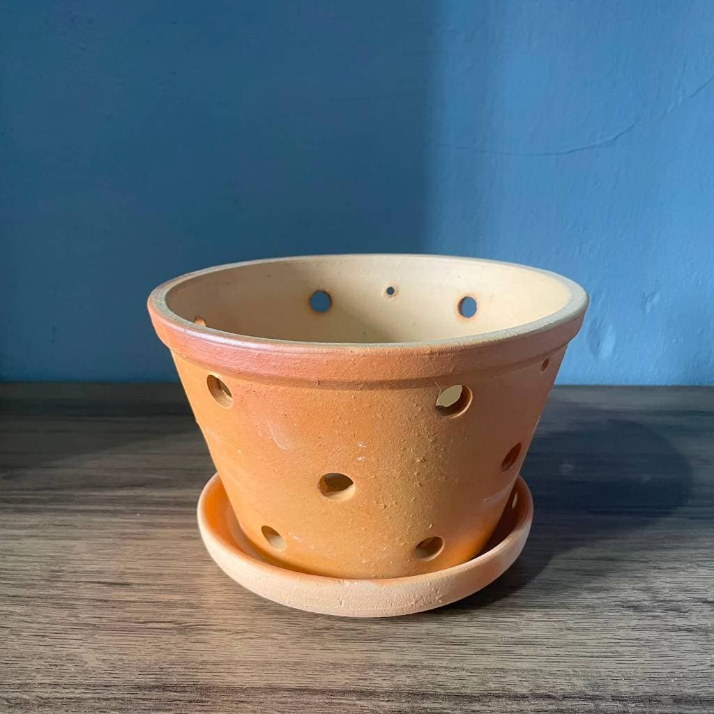 Vaso de Barro com Furos para Orquídeas com Prato – Vaso de Cerâmica para Plantas, Flores e Jardim