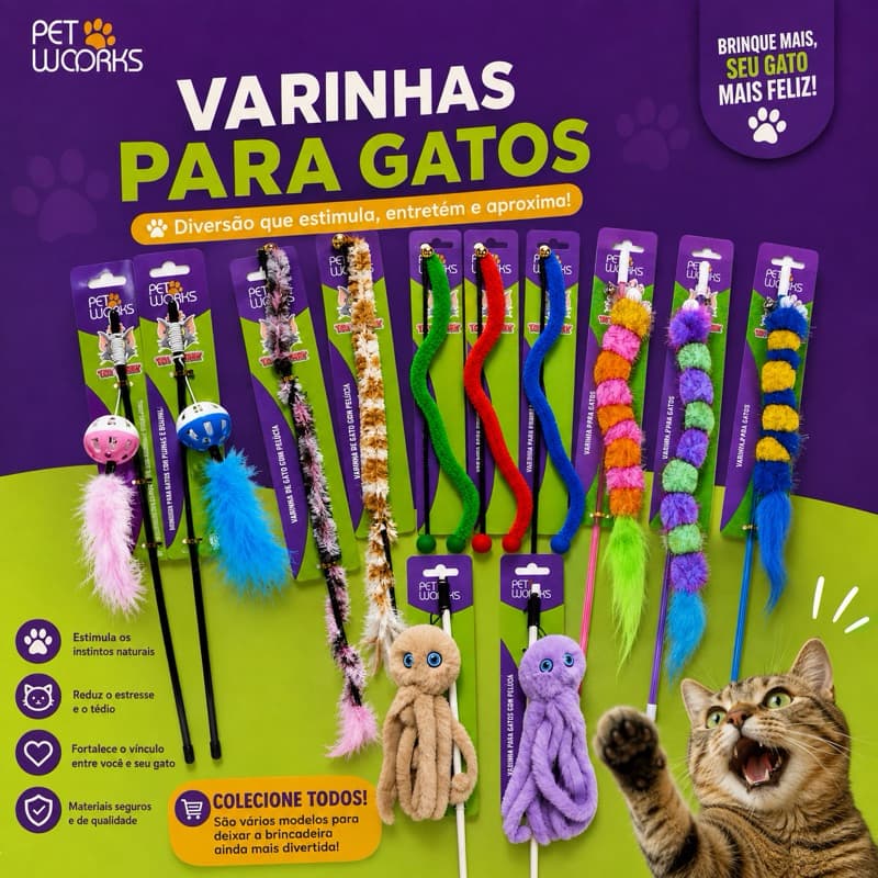 Varinha Interativa Para Gatos Pet Works - Diversos Modelos
