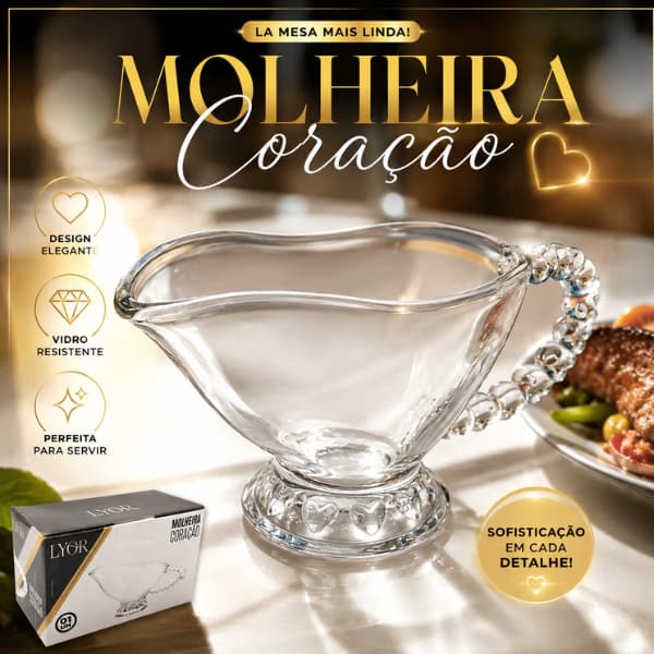 Molheira de Vidro Coração 120ml Transparente com Alça – Molheira para Molhos, Caldas, Mel e Sobremesas