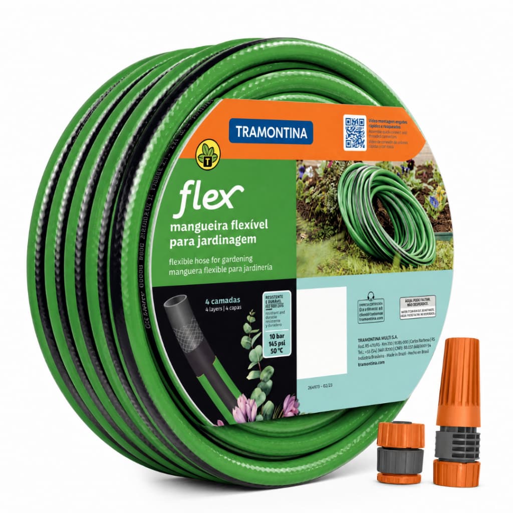 Mangueira Jardim Ate 50 Metros Tramontina Reforçada  1/2" com 4" Camadas e Esguicho Bico Cor Verde-escuro