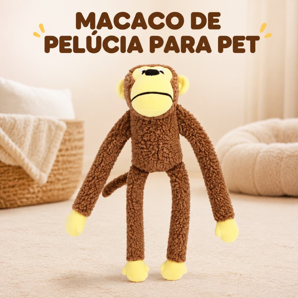 Brinquedo Macaco de Pelúcia para Cachorro com Apito Sonoro 37cm Pet Mordedor