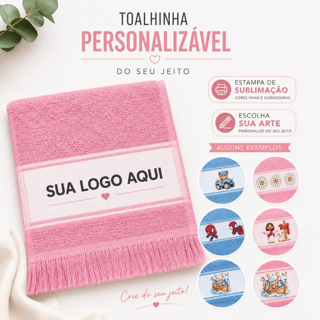KIT TOALHINHA DE MÃO BOCA PERSONALIZAVEL ESCOLAR BRINDE